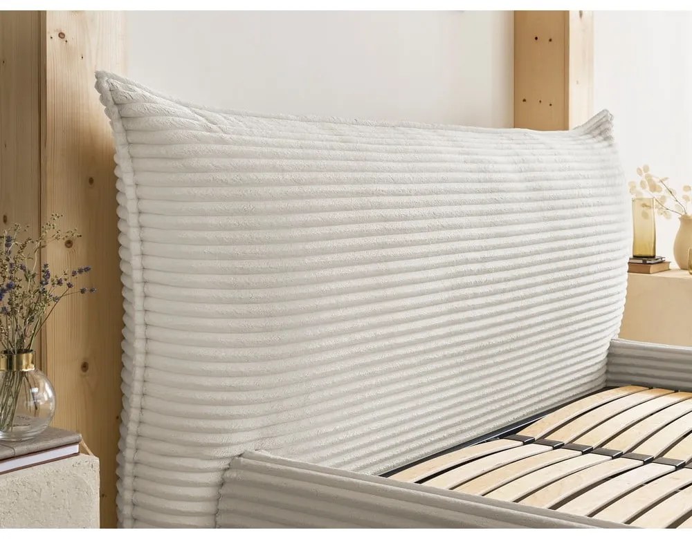 Krémszínű kárpitozott ágyneműtartós franciaágy ágyráccsal 160x200 cm Jade – Bobochic Paris