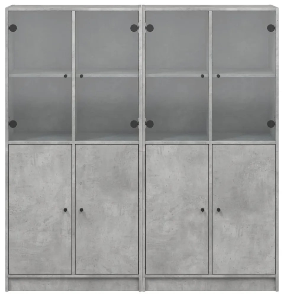betonszürke szerelt fa könyvespolc ajtókkal 136 x 37 x 142 cm