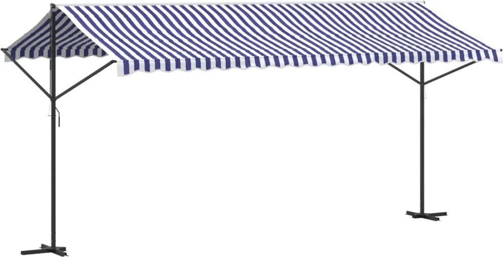vidaXL kék-fehér szövet és acél szabadon álló napellenző 500 x 300 cm