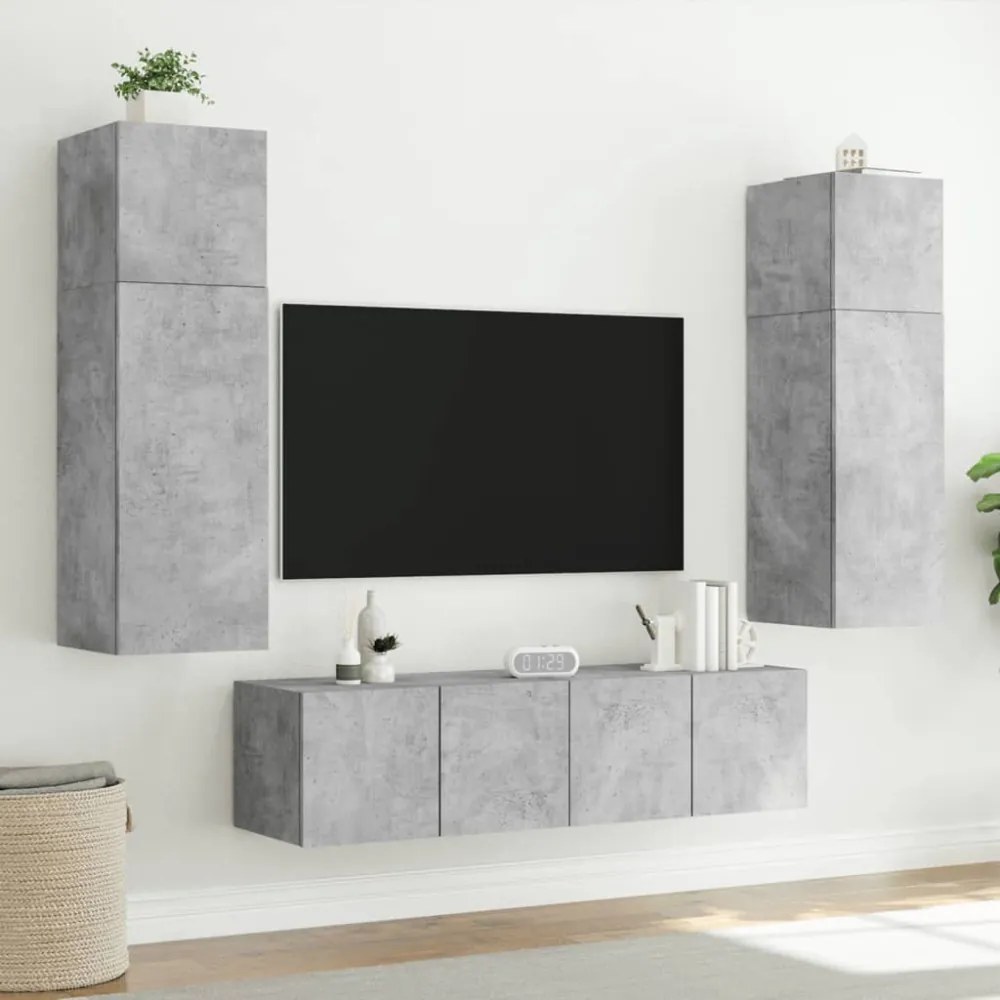 2 db betonszürke fali TV-szekrény LED-del 80x35x31 cm