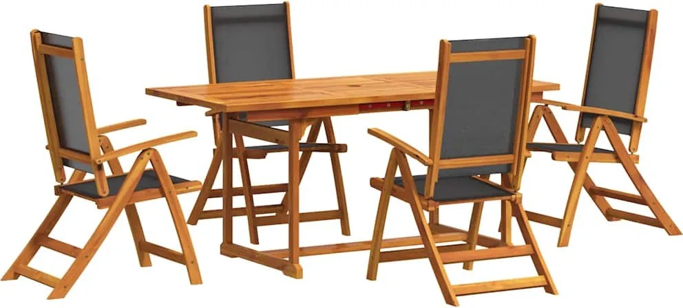vidaXL 5 részes tömör akácfa és textilén kerti étkezőgarnitúra