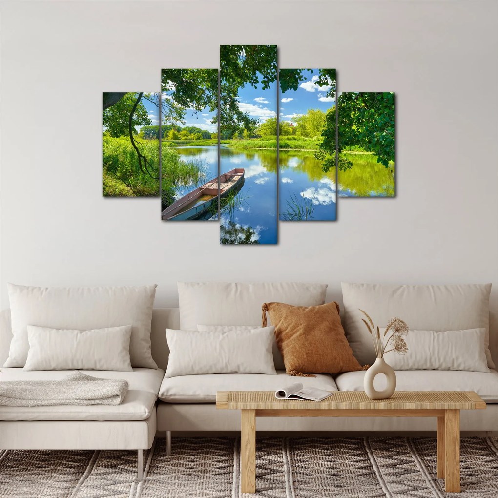 Egy nyári folyó képe hajóval (150x105 cm)