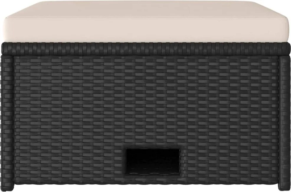 4-részes fekete polyrattan kerti bútorszett párnákkal