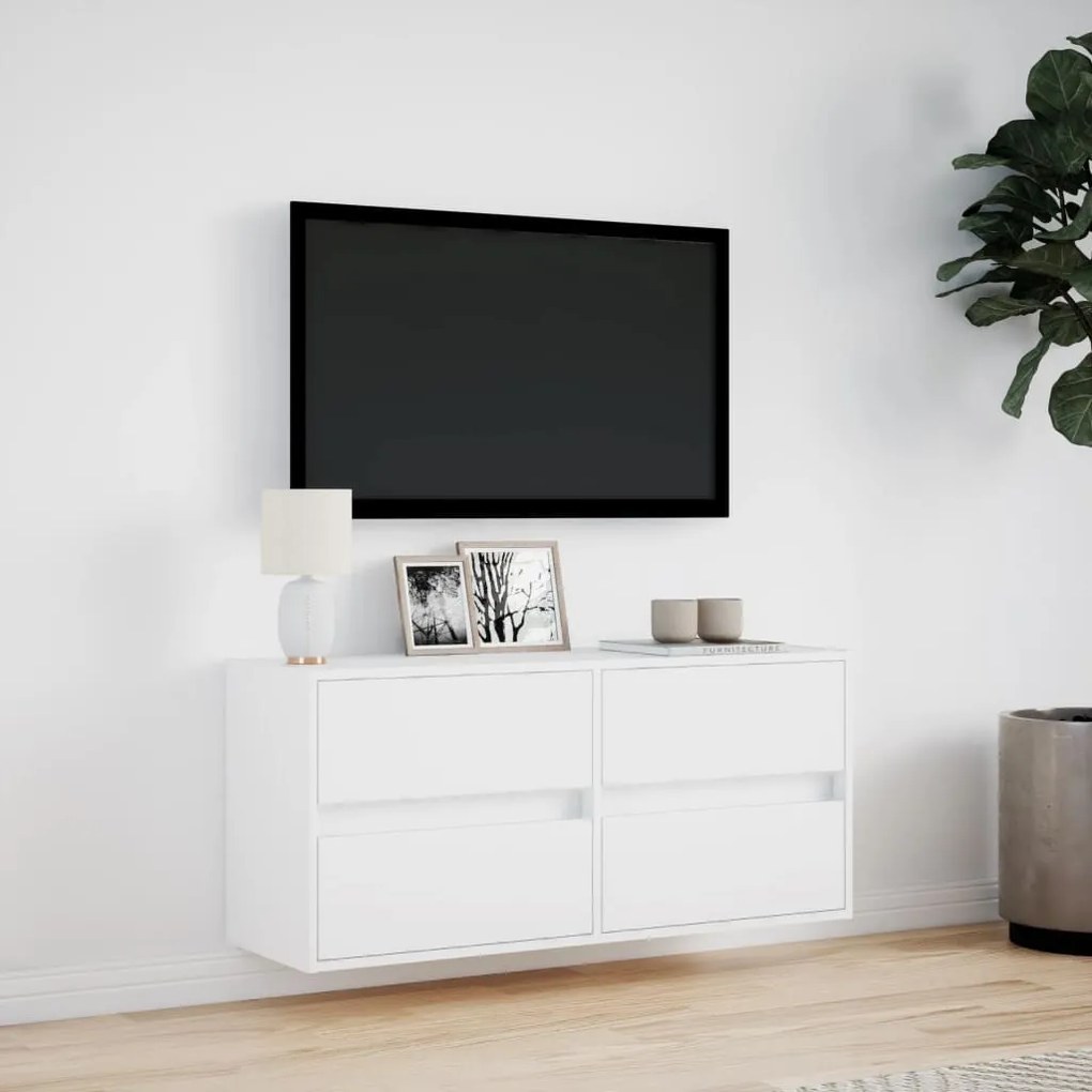 fehér falra szerelhető TV-szekrény LED-lámpákkal 100x31x45 cm