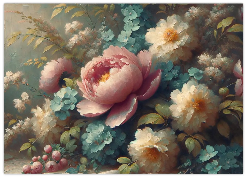 Üveg kép - Természet csendélet virágokkal - festmény (70x50 cm)