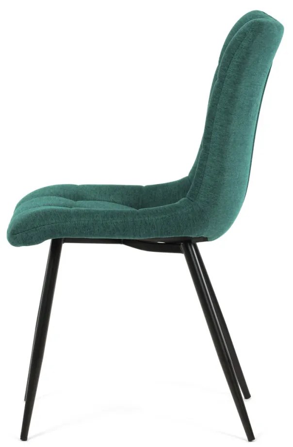 Scaun de sufragerie, material verde, picioare metalice negre