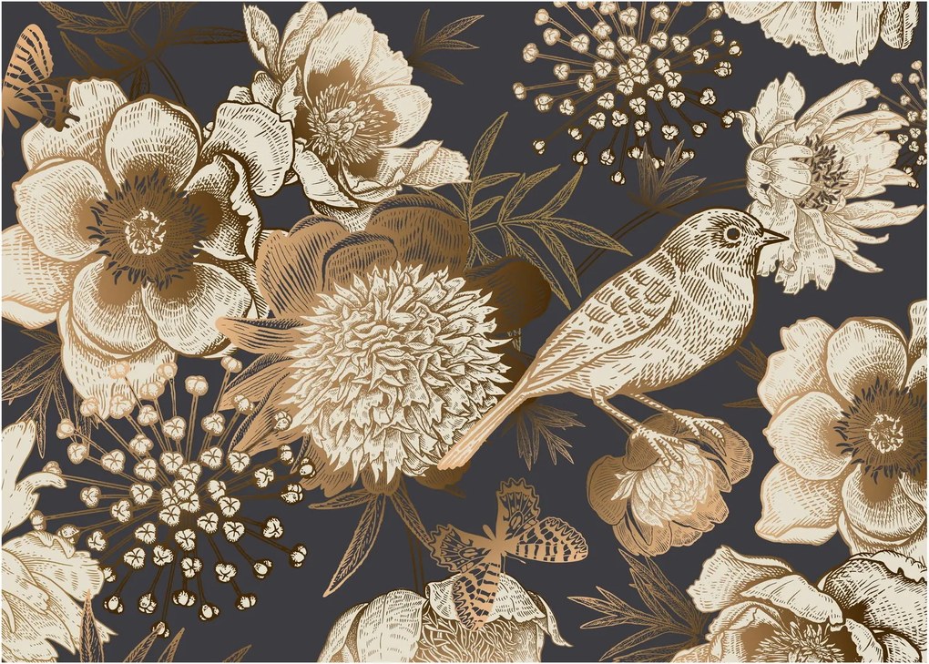 Sötét alapon arany virágok képe (70x50 cm)