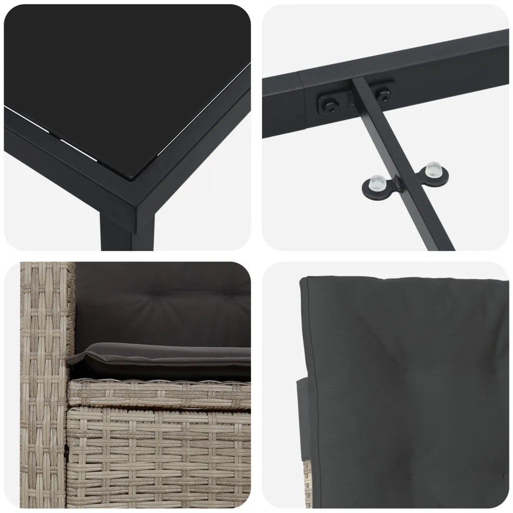 5 darabos kerti étkező készlet párnákkal világosszürke poly rattan