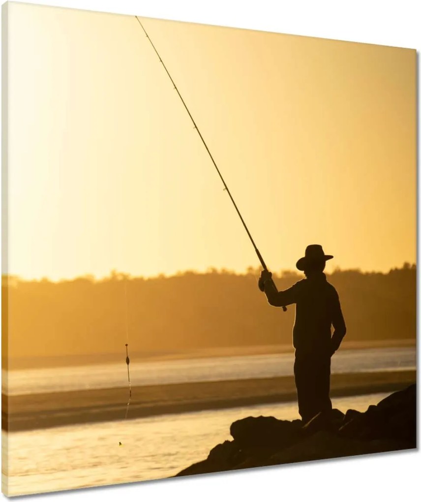 Vászonkép 60x60 Halász a tengeri sziklákon