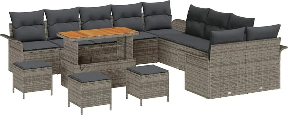 vidaXL Kerti Kanapé Szett párnával 14 pcs Szürke polirattan