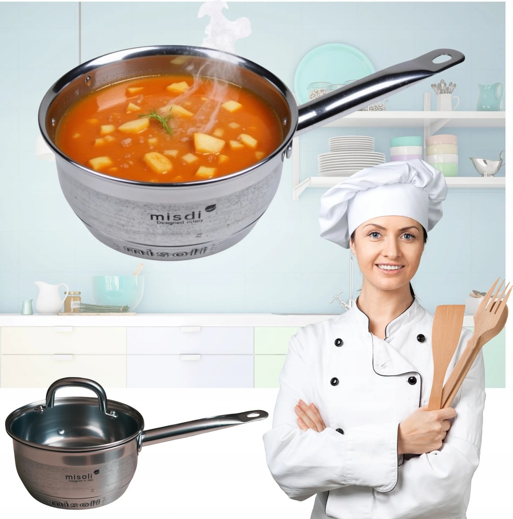 Indukciós Serpenyő Rozsdamentes Acél Tejfedővel 2L Fazék 17CM Gáz