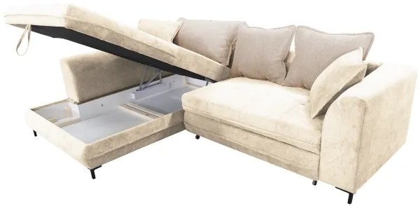 Ággyá alakítható, tárolós L-alakú sarokülőgarnitúra LAGOA, balos, bézs/barna