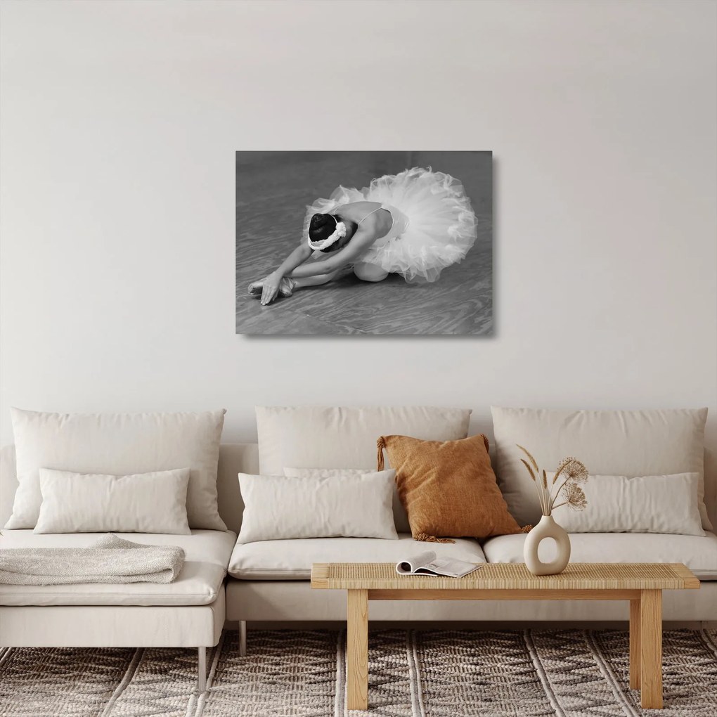 Üveg kép - Balerina, fekete-fehér (70x50 cm)
