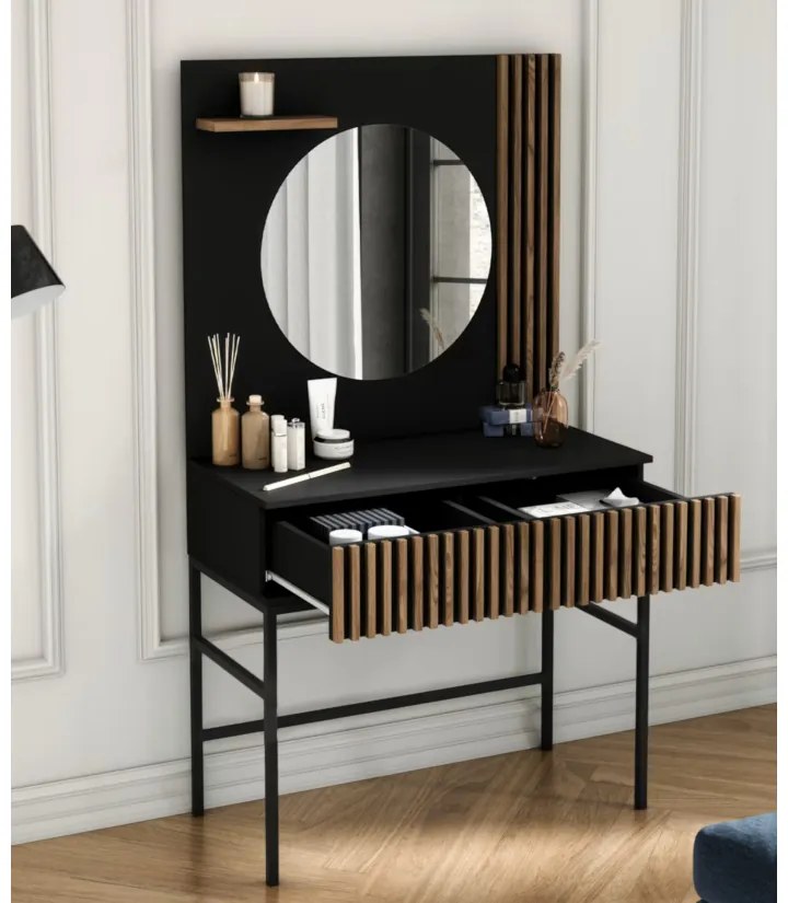 RATINA sminkasztal, 85x155x60, artisan tölgy/fekete matt