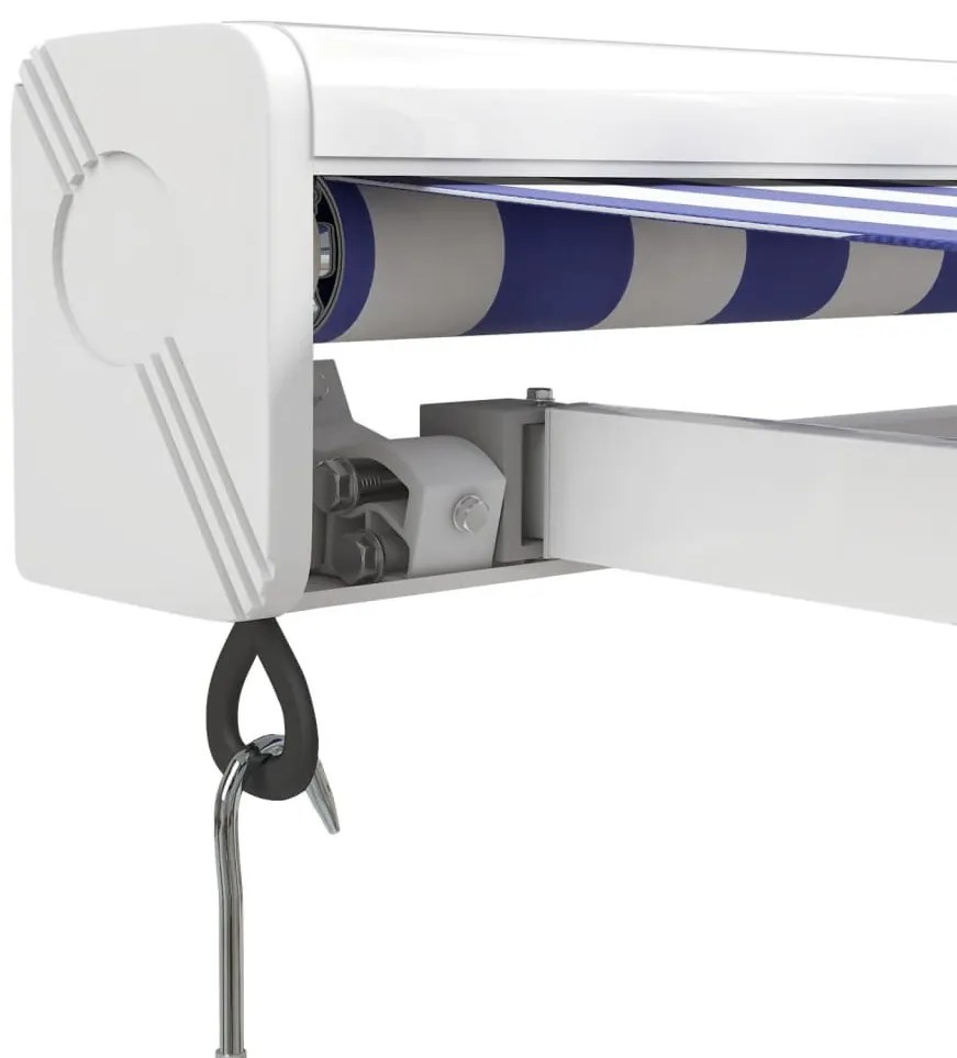 kék és fehér szövet és alumínium behúzható napellenző 4 x 3 m