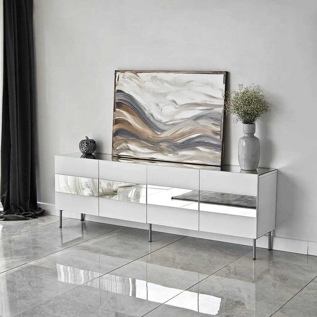 Leon TV-állvány, fehér-ezüst, 180 cm