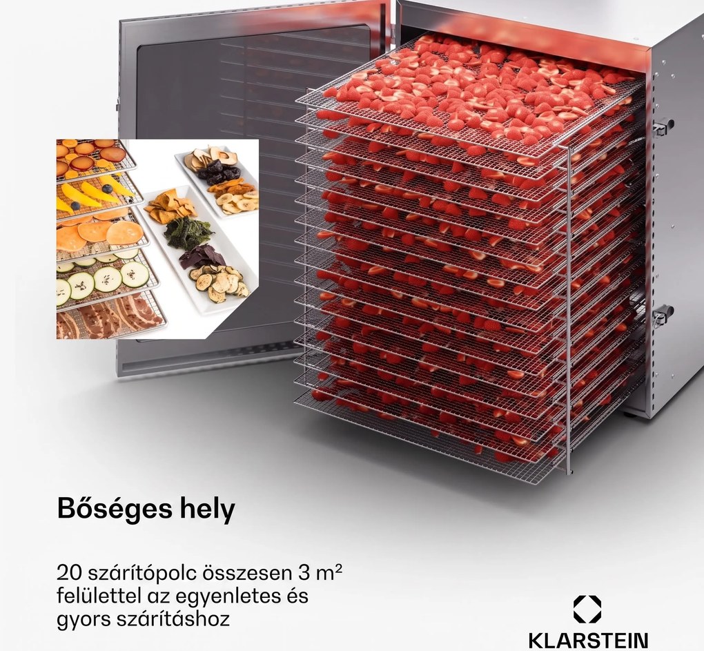 Klarstein Captain Jerky 200 Aszalógép 2000W 30-90 °C 24 órás időzítő Rozsdamentes acél