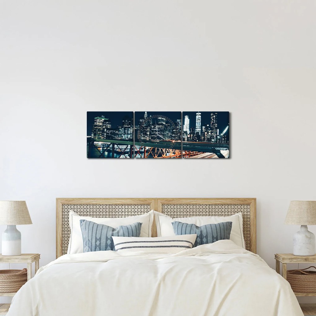Egy éjszakai város képe (órával) (90x30 cm)