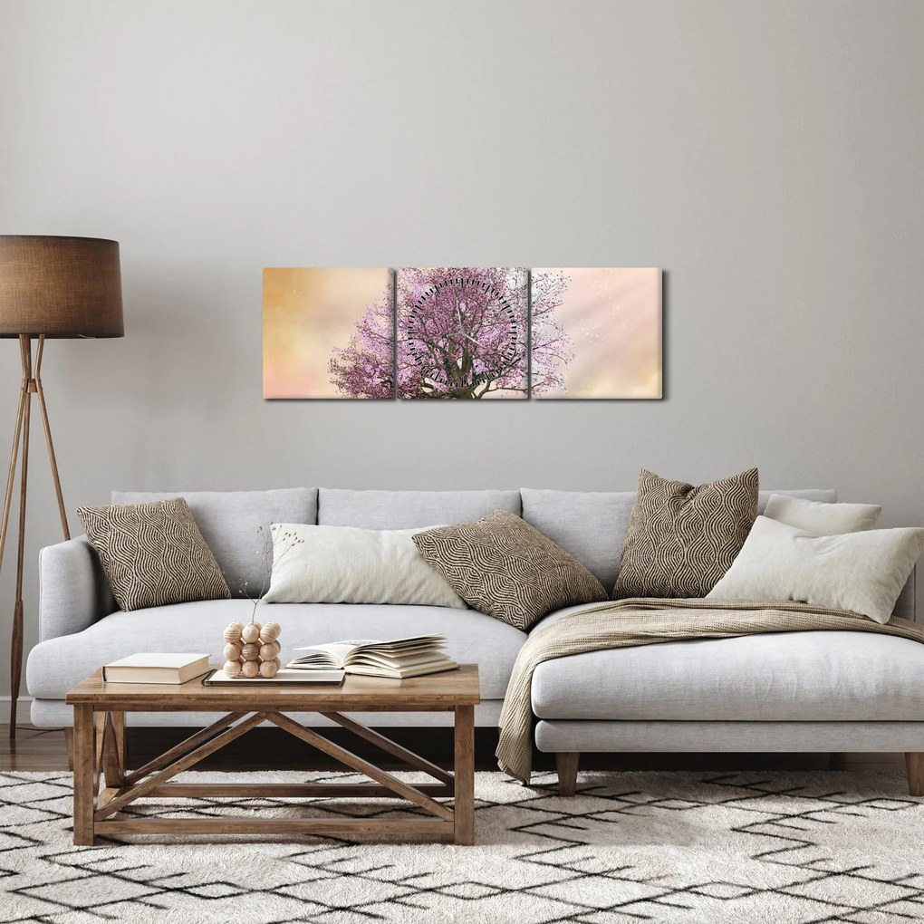 Virágzó fa képe egy domb tetején (órával) (90x30 cm)