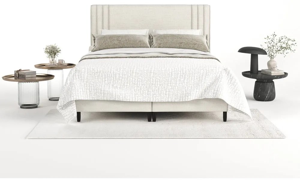 Bézs kárpitozott ágyneműtartós franciaágy 180x200 cm Musca – Maison de Rêve