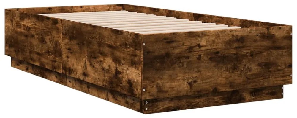 füstös tölgy színű szerelt fa ágykeret LED-del 90 x 190 cm