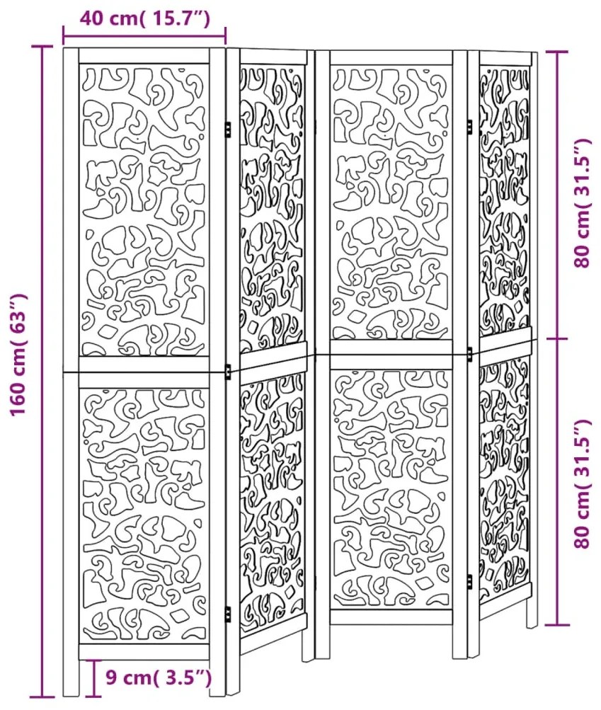 4 paneles fekete tömör császárfa térelválasztó