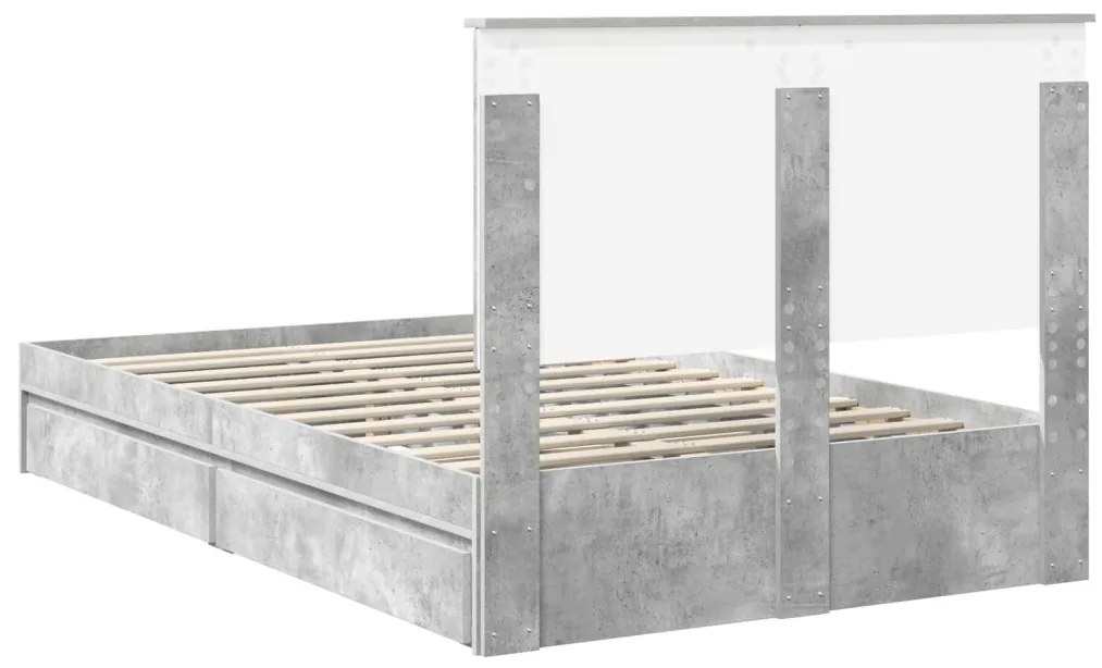 vidaXL Tárolós Ágy fejtámlával Beton Szürke 135 x 190 cm Faanyag