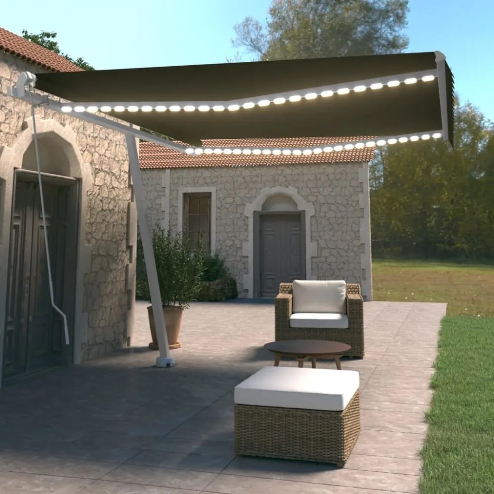 antracitszürke kézzel kihúzható LED-es napellenző 400 x 350 cm