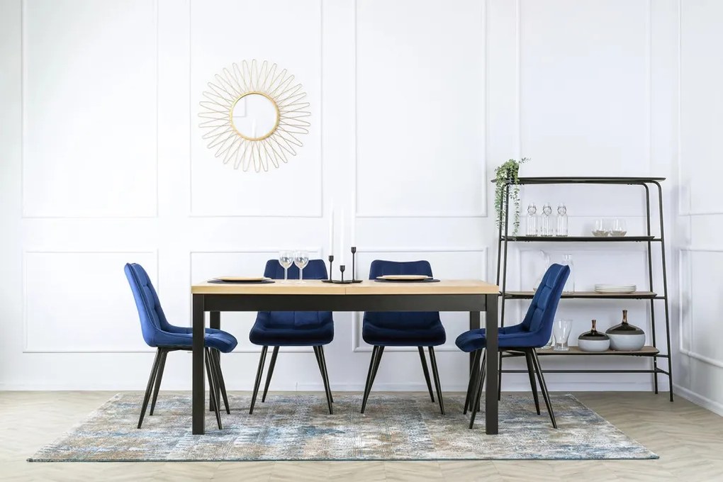 Étkezőgarnitúra 4 db. Sötétkék Rio székkel. Bővíthető asztal HUGO 160-230 cm