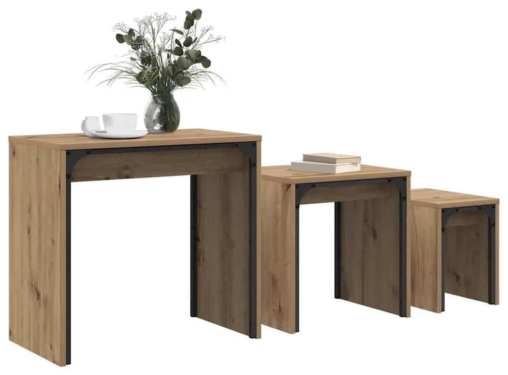 Fészkelt Kávézó Asztal 3 pcs kézműves tölgy 60 x 35 x 56 cm