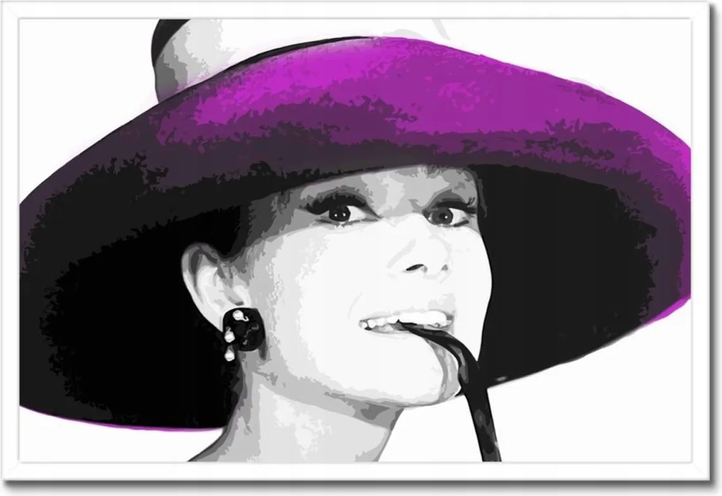 Poszterek keretben 60x40 Hepburn kalapban