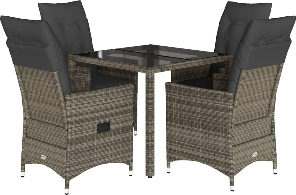 vidaXL 5 részes szürke polyrattan kerti étkezőgarnitúra párnával