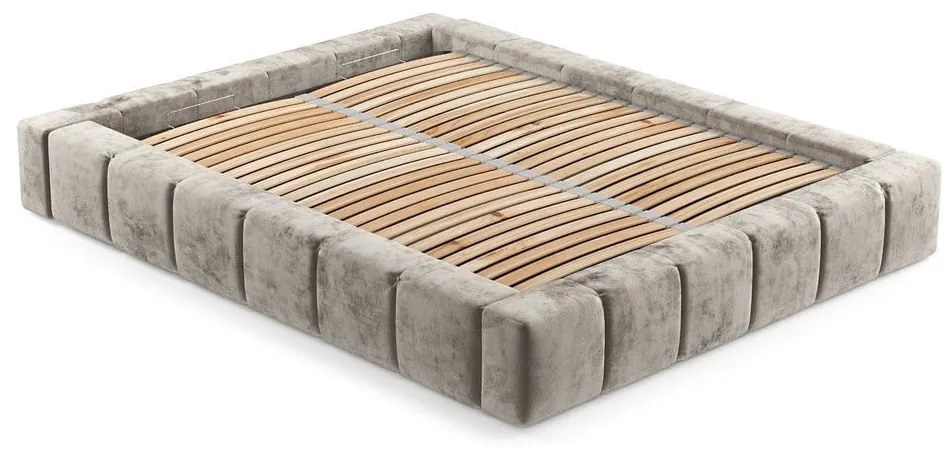 Bézs kárpitozott ágyneműtartós franciaágy ágyráccsal 180x200 cm Aruba L – Maison de Rêve