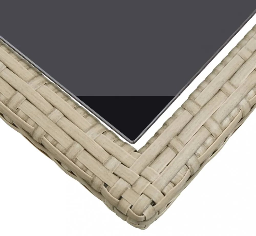 bézs üveg és polyrattan kerti asztal 110 x 53 x 72 cm