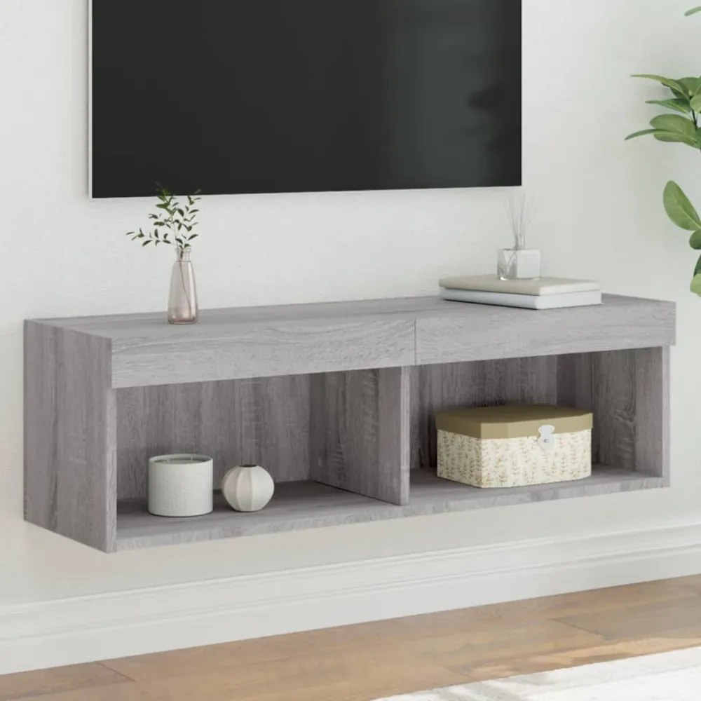 szürke sonoma színű TV-szekrény LED-világítással 100x30x30 cm