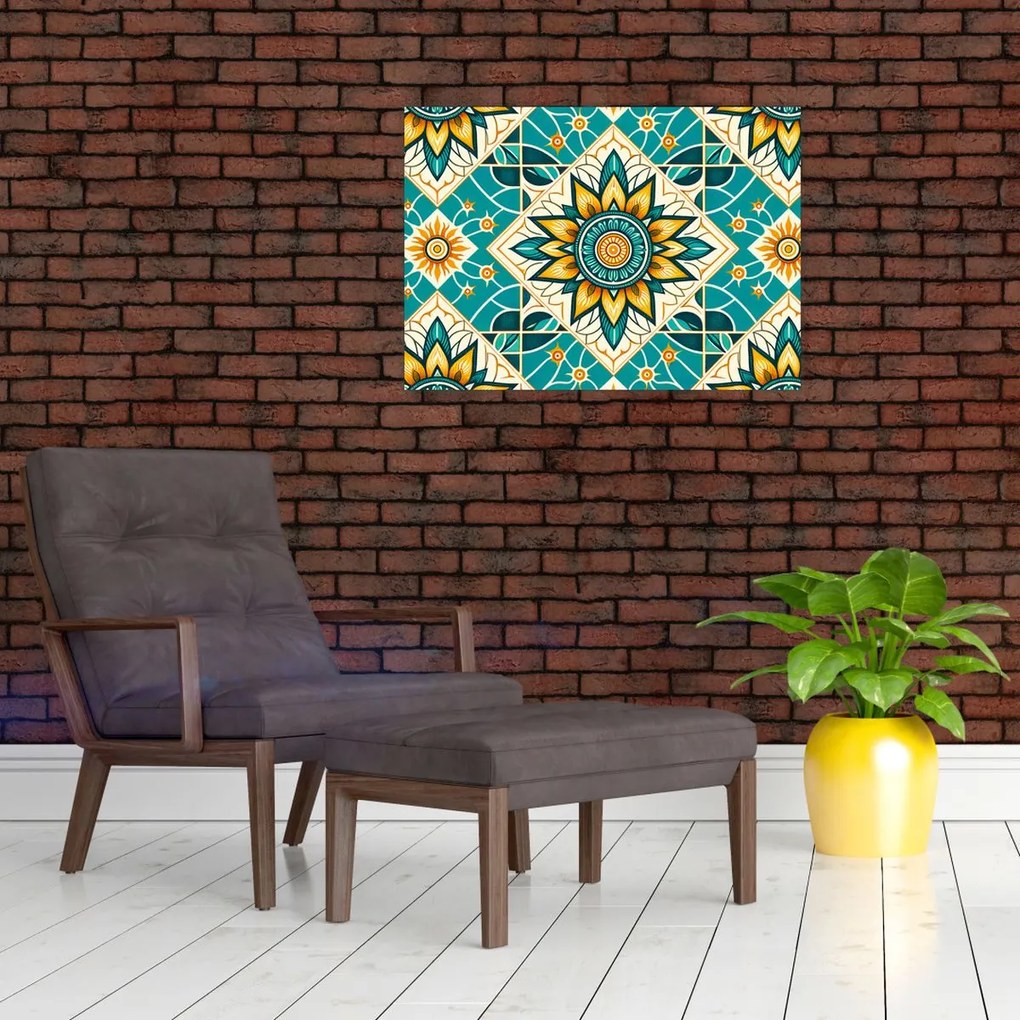 Üveg kép - Türkiz minta (70x50 cm)