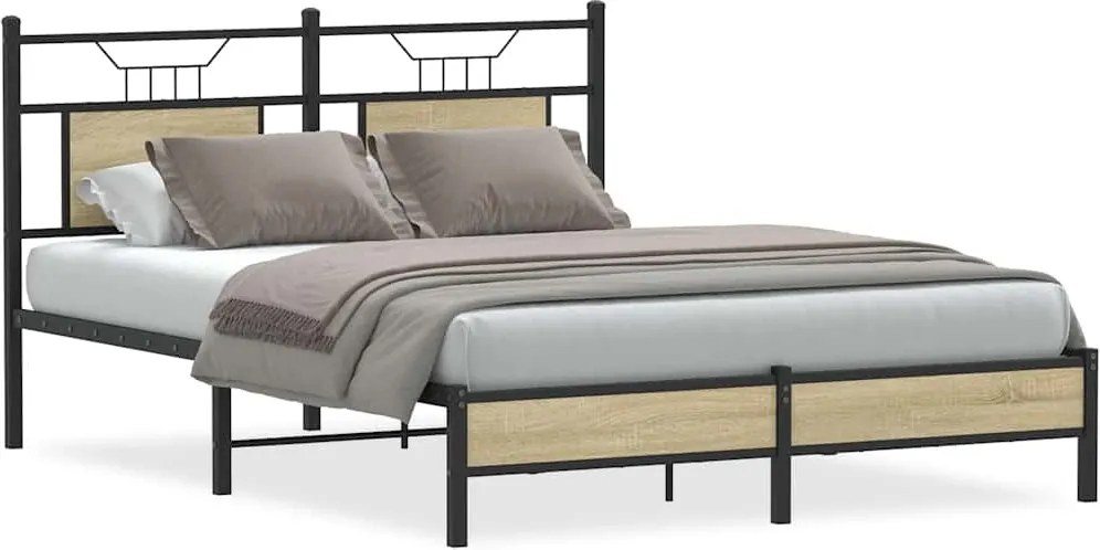 vidaXL sonoma tölgy színű szerelt fa ágykeret matrac nélkül 137x190 cm