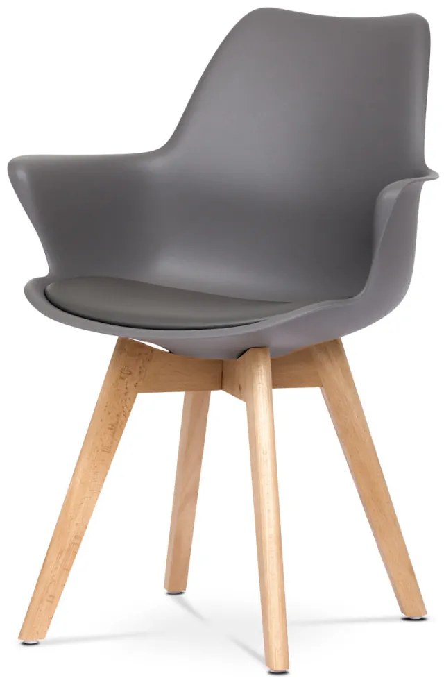 Fotoliu din plastic de culoare gri cu pernă de scaun din piele artificială, picioare din lemn de fag. CT-771