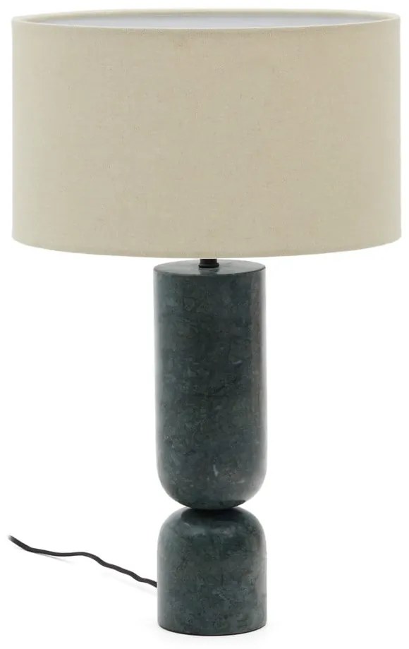 Sötétzöld-bézs márvány asztali lámpa textil búrával (magasság 57 cm) Vex – Kave Home