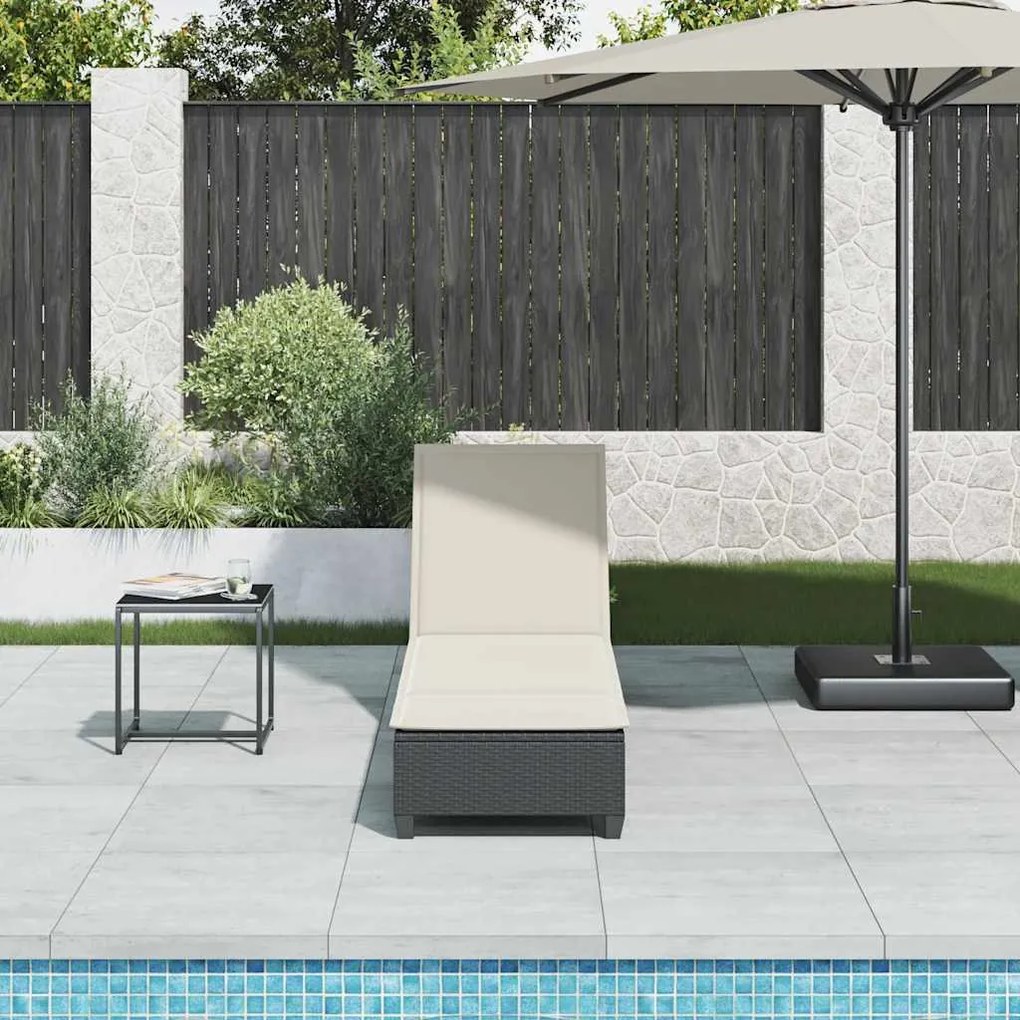 Fekete polyrattan napozóágy párnákkal 55x200x25,5 cm