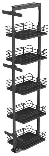 Konyhai fémrács, kamravasalat, 500mm, antracit, teljes kihúzású, csillapított záródás, 1880-2180mm, 6 kosár SIGE, Infinity Line 260