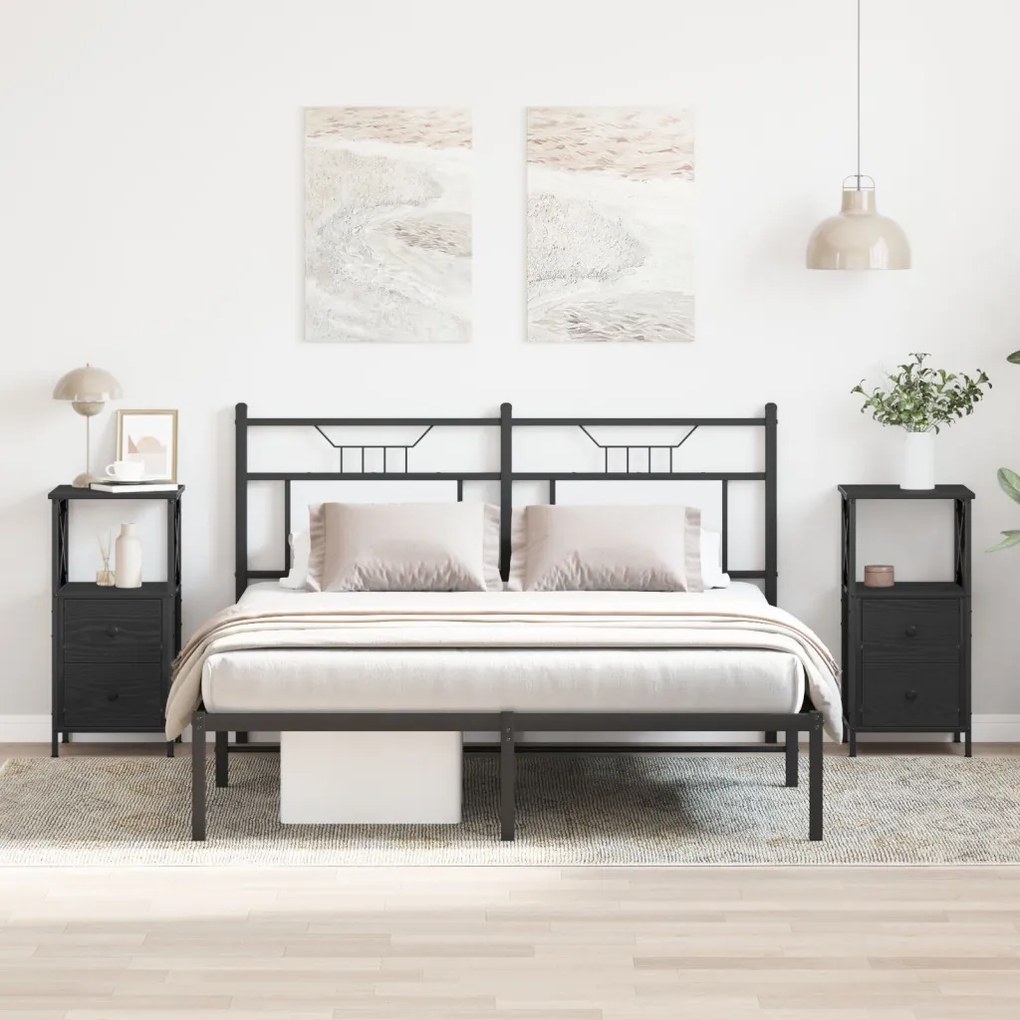 Éjjeli szekrények 2 db Fekete tölgyből 34x35,5x70 cm Mérnöki fa