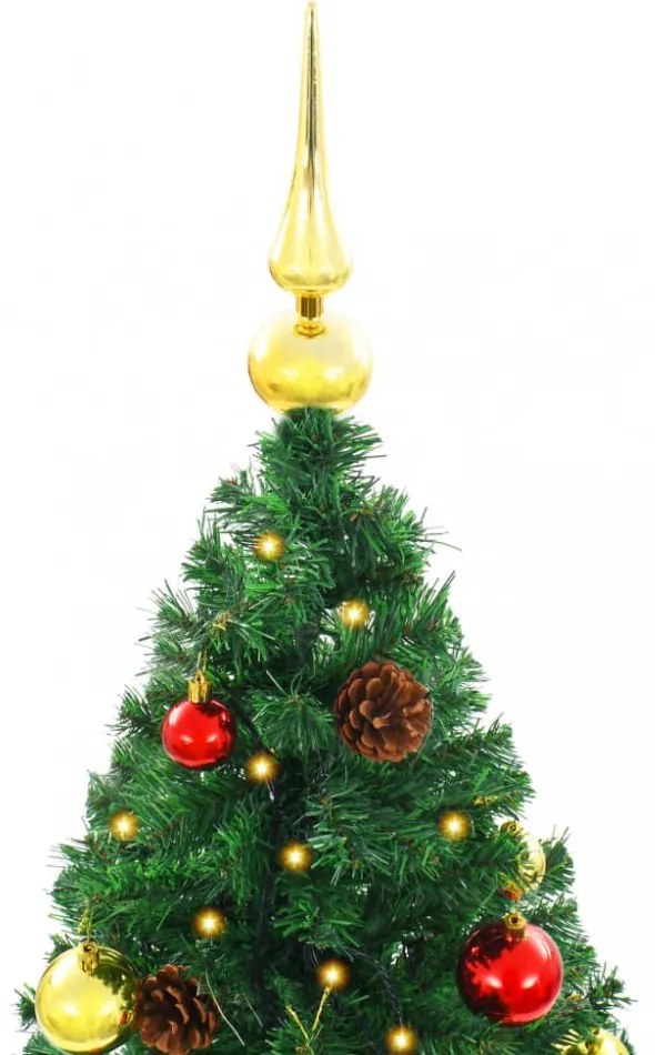 zöld megvilágított műkarácsonyfa gömbökkel 150 cm