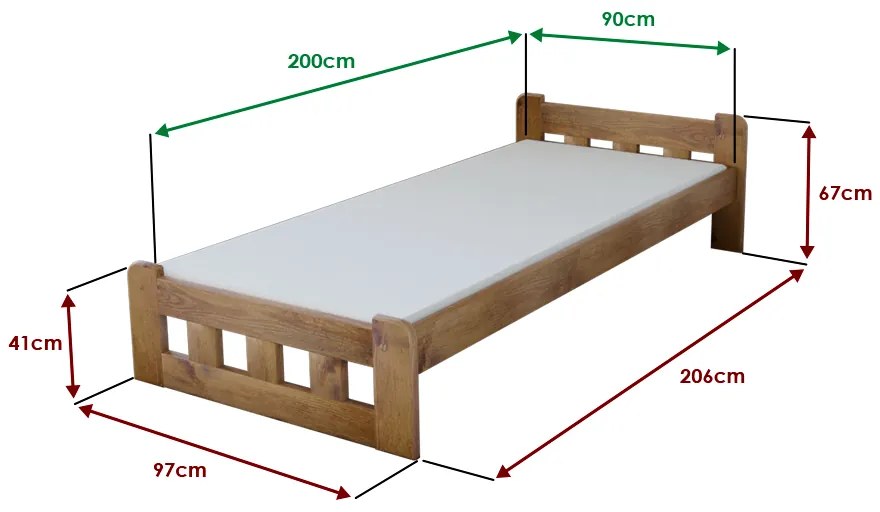 Naomi magasított ágy 90x200 cm, tölgyfa Ágyrács: Ágyrács nélkül, Matrac: Matrace Coco Maxi 20 cm