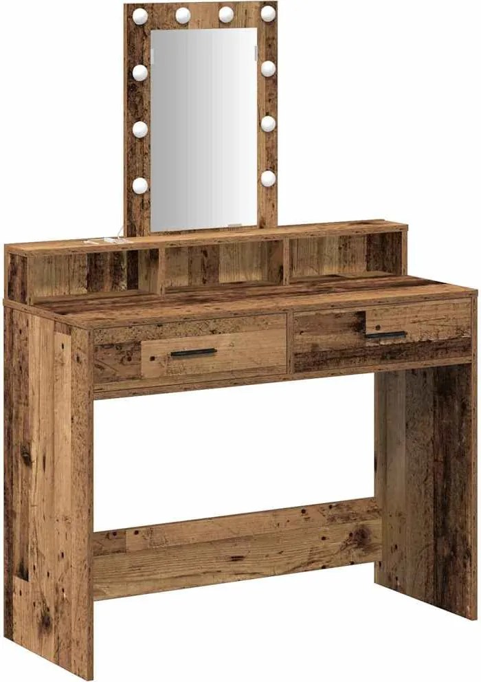 vidaXL Öltözködőasztal tükör lámpákkal Barna 100 x 41 x 140 cm Faanyag