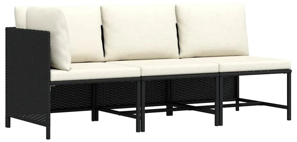 vidaXL 3 részes fekete polyrattan kerti ülőgarnitúra párnával