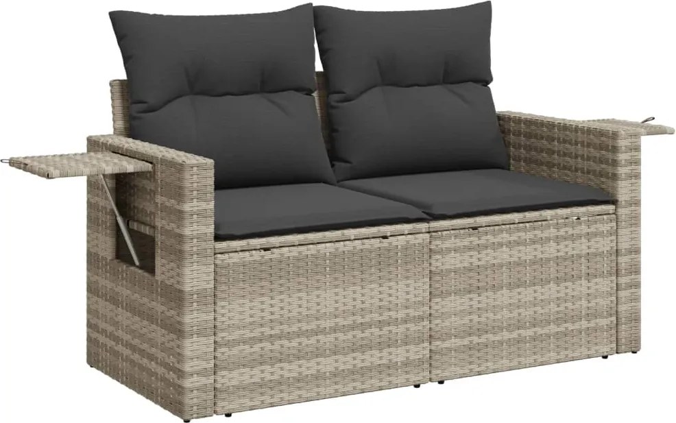 vidaXL 2 személyes világosszürke polyrattan kerti kanapé párnával