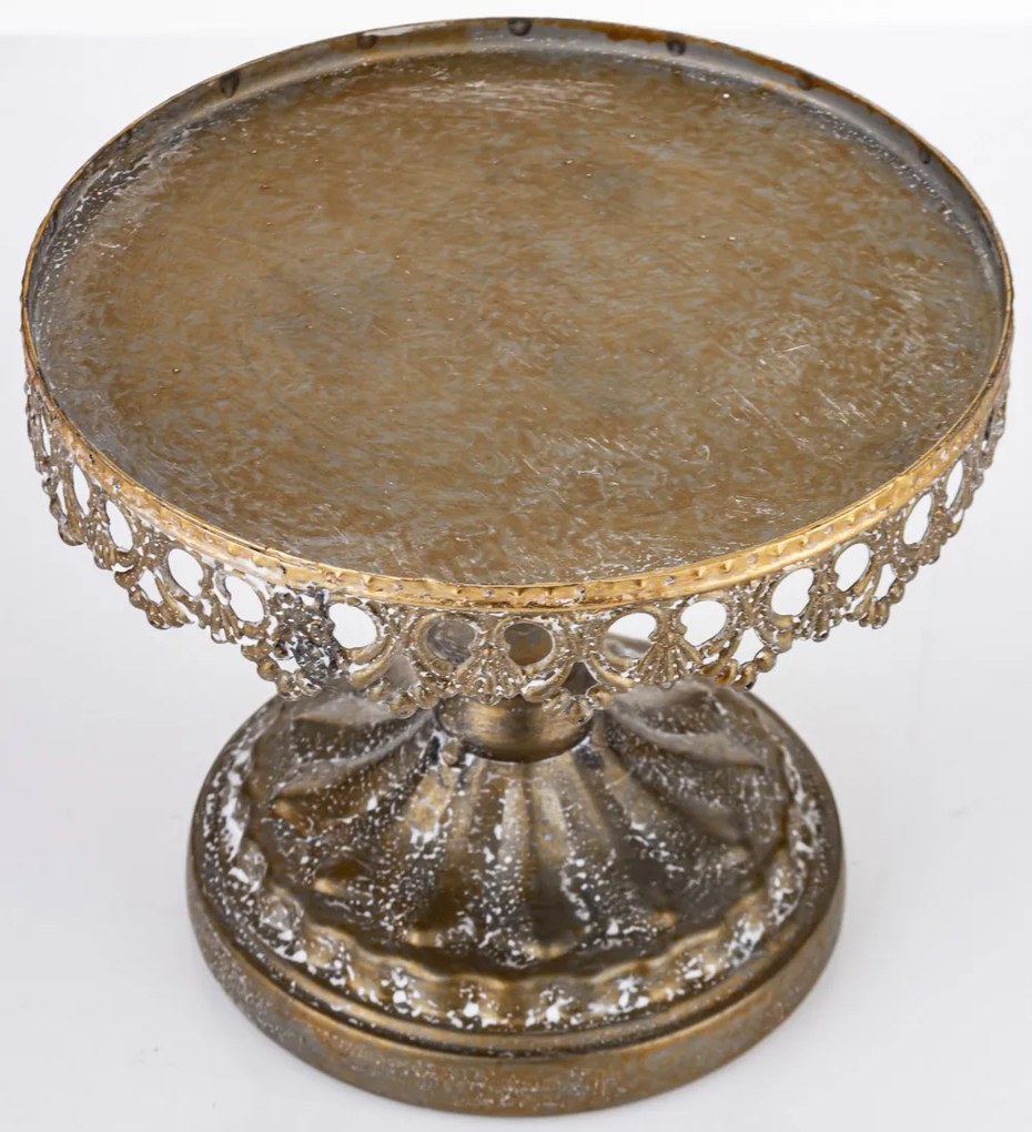 Antik jellegű fodros fém süteményes állvány üvegkupola búrával 26x16x16cm