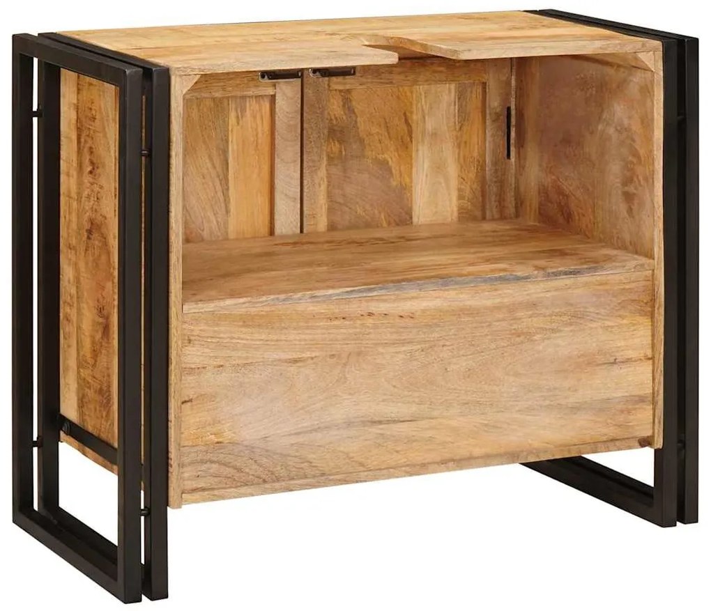 Fürdőszobai mosdószekrény 71 x 33 x 58 cm Tömör mangófa és vas