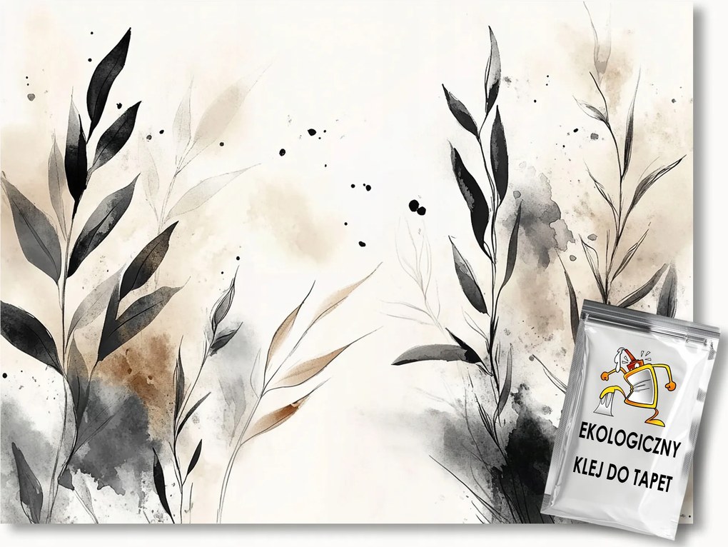 Fotótapéta Flizelina Grafika Természet Növények Levelek Bézs Szürke 254x184 ragasztó